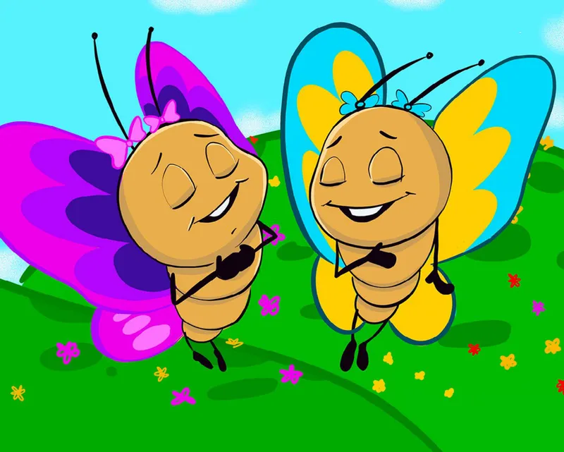 Sissy and Addy back home in the meadow, eyes closed and smiling — from the book's happy ending.