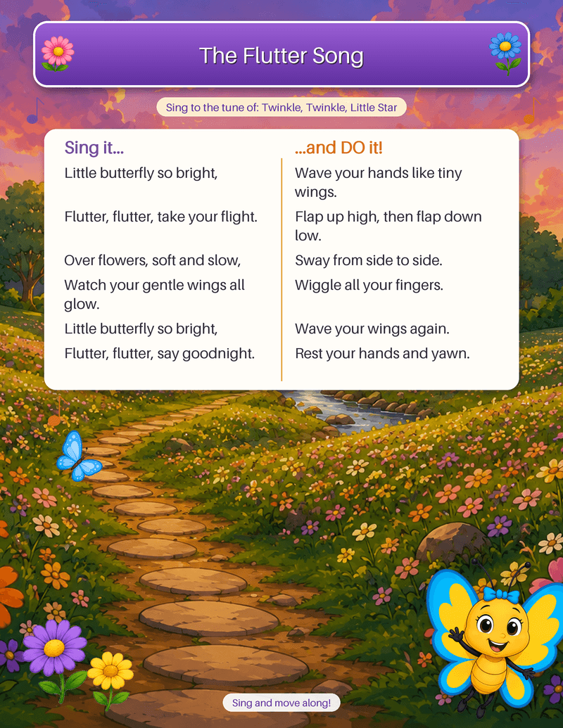 A sing-and-move lyric sheet set to Twinkle, Twinkle, with an action for every line.