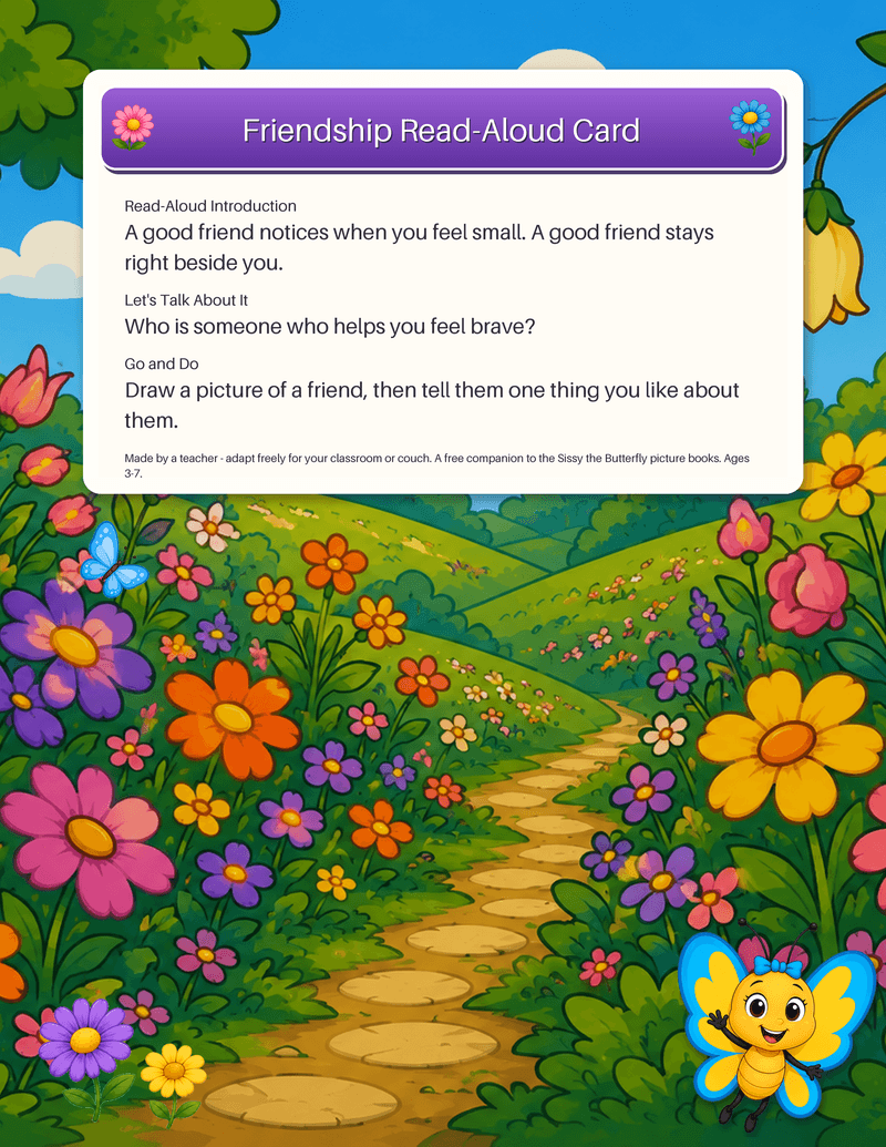 A one-page read-aloud companion about friendship: an introduction, a discussion question, and a go-do activity.